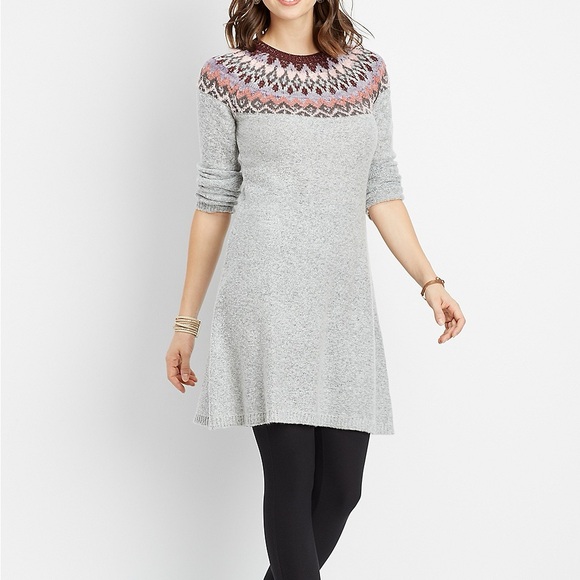 Maurices Fairisle Print Sweater Dress Womens Size Small - Picture 1 of 13